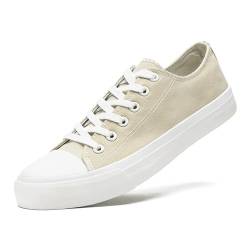 LUMUBBY Canvas-Schuhe für Damen und Herren, hohe Schnürung, Sneaker, Leinen, modische Sneaker, klassisch, lässig, bequem, atmungsaktiv, Beige Low Top, 11.5 Women/10.5 Men von LUMUBBY