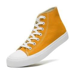 LUMUBBY Canvas-Schuhe für Damen und Herren, hohe Schnürung, Sneaker, Leinen, modische Sneaker, klassisch, lässig, bequem, atmungsaktiv, Gelb Orange High Top, 10 Women/8.5 Men von LUMUBBY