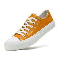 LUMUBBY Canvas-Schuhe für Damen und Herren, hohe Schnürung, Sneaker, Leinen, modische Sneaker, klassisch, lässig, bequem, atmungsaktiv, Gelb Orange Low Top, 11 Women/9.5 Men von LUMUBBY