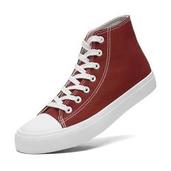 LUMUBBY Canvas-Schuhe für Damen und Herren, hohe Schnürung, Sneaker, Leinen, modische Sneaker, klassisch, lässig, bequem, atmungsaktiv, Jujube Red High Top, 10 Women/8.5 Men von LUMUBBY