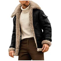 Herren Winterjacke LUNULE Kunstleder Jacke mit Fleece Innenfutter Schalkragen Parka/Mantel warme Freizeitjacke Zipper Outdoor Cargo Fliegerjacke gefüttert übergangsjacke für Jugendliche und Erwachsene von LUNULE