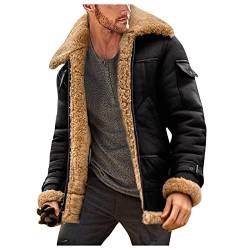 Herren Winterjacke LUNULE Outdoor Cargo Fliegerjacke Kunstleder Jacke mit Fleece Innenfutter Schalkragen Parka/Mantel warme Freizeitjacke Zipper gefüttert übergangsjacke für Jugendliche und Erwachsene von LUNULE