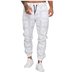 LUNULE Herren Freizeithose Modisch Karierte Jogginghose Lange Slim Fit Atmungsaktiv Sporthose mit Drawstrings und Taschen für Männer Outdoor Sport Jogging Laufen Fitness Freizeit Trainingshose Pants von LUNULE