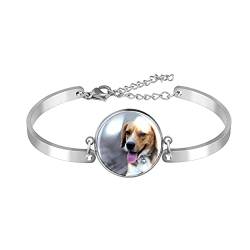 Armband mit Charm-Armreif, einzigartige Armbänder, modisch, Beagle, Hund, sitzt auf der Straße, niedliche Mädchen und Frauen, Einstellbar, Edelstahl Glas, Künstlicher Quarz. von LUPIN