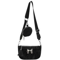 LUVDECO Crossbody Bag Damen PU Leder Damen Handy Umhängetasche mit Abnehmbarem Schultergurt Klein Moderne Stylisch Handtasche senden Klein Geldbörse Schwarz Silber Blau (Schwarz) von LUVDECO