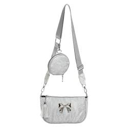 LUVDECO Crossbody Bag Damen PU Leder Damen Handy Umhängetasche mit Abnehmbarem Schultergurt Klein Moderne Stylisch Handtasche senden Klein Geldbörse Schwarz Silber Blau (Silber) von LUVDECO