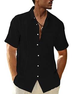 LVCBL Herren-Freizeithemd mit V-Ausschnitt, normal geschnittenem Stehkragenhemd Schwarz L von LVCBL