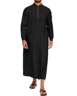 LVCBL Herren Kaftan Langarm Leinen Thobe Herren Islamische Kleidung Schwarz XL von LVCBL