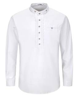 LVCBL Herren Langarm Hemd Oktoberfest Freizeithemd Henley Trachtenhemd mit Baumwolle Slim fit Weiß M von LVCBL
