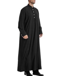 LVCBL Kaftan Herren Langarm Thobe Herren Seite Split Robe Schwarz 3XL von LVCBL