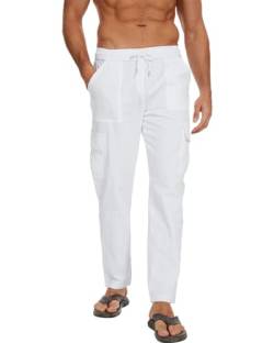 LVCBL Leinenhose Lässige Herren Passform Cargo Leicht Sommerhose Weiß 2XL von LVCBL