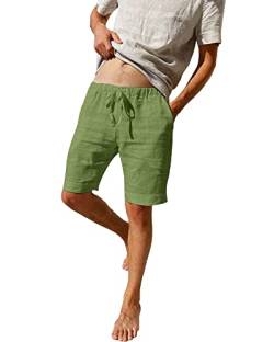 LVCBL Leinen Shorts Herren Kurze Hose mit 2 Tasche Bermuda Hose Sommer Armee Grün XL von LVCBL