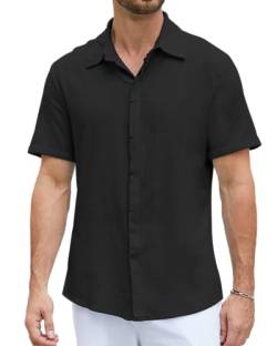 LVCBL Leinenhemd Herren Sommer Button Down Kurzarm Lässige Hemd Schwarz M von LVCBL