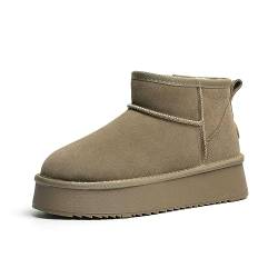 LVTFCO Mini Boots for Women, Mini Platform Boots Women, Warm Cosy Ultra Mini Snow Boots, Fur lined Warm Short Boots Anti-slip Outdoor (39,Khaki) von LVTFCO