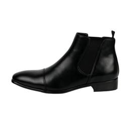 LVTFIYQX Schwarze Elastische Slip-On-Ankle Boots Für Herren Bequeme Warm Gefütterte Leder-Chelsea-Stiefel Spitze Blockabsatz-Stiefel Für Den Außenbereich, Geeignet Für Studenten,Schwarz,43 EU von LVTFIYQX