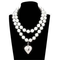 LVUNZJCA Perlenkette für Damen Vintage Perlenkette, schlichte Doppelperlenkette für den Alltag(Silver) von LVUNZJCA