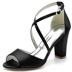 LWJUWOKL Damen Hochzeit Prom Brautschuhe Damen Schnalle Blockabsatz Sandalen Party Kleidungsanlässe Pumps,Schwarz,38 von LWJUWOKL