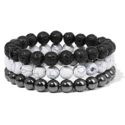 LWXLP Mode Naturstein Perlen Männer Armband Multilayer Schwarz Lava Onyx Perlen Charme Punk Armband Armreifen Frauen Schmuck Paare Geschenk von LWXLP