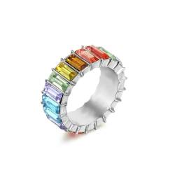 LWXLP Regenbogen-Ring, kubischer Verlobungsring für Frauen, Eternity-Farben-Ring, Damen-Schmuckzubehör von LWXLP