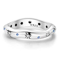 LWXLP Sommer himmlischer blauer funkelnder Mond und Sonne Ring für Frauen Cocktail stapelbar Finger Mode Silber 925 Schmuck von LWXLP