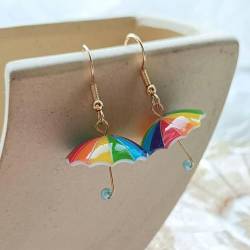 Niedliche Regenschirm-Tropfen-Ohrringe, farbige Regenbogen-Regenschirm-koreanische Baumohrringe für Frauen und Mädchen, lustige Anhänger-Schmuck-Accessoires von LWXLP