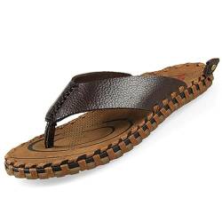 LXJYDN Sandalen Men Soft Leather Flip Flops Casual Non-Slip Beach Sandals-Brown-38 von LXJYDN