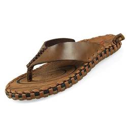LXJYDN Sandalen Men Soft Leather Flip Flops Casual Non-Slip Beach Sandals-Khaki-38 von LXJYDN
