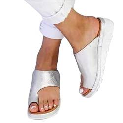 LXURY Damen Orthopädische Sandalen, Hallux Valgus Bunion Rutschfeste Weiche Flip Flops, Big Toe Hallux Valgus Für Die Behandlung, Sommer Strand Reise Hausschuhe,Silber,41 von LXURY