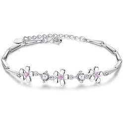 LXZSMH EinstellbareSterling Silber Armreif Armband, Damen-Armband aus 925er-Sterlingsilber, elegantes handgeschnitztes Blumenarmband mit Mosaik-Rosa-Kristall. Armband aus Sterlingsilber von LXZSMH