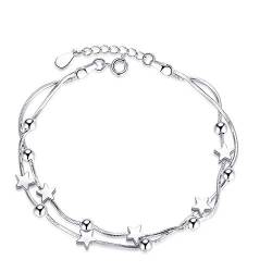 LXZSMH EinstellbareSterling Silber Armreif Armband, Damen-Armband aus 925er-Sterlingsilber, exquisites Hand-Silber-Sterne-Doppelketten-Armband, modisches Armband, Damen-Silberschmuck von LXZSMH