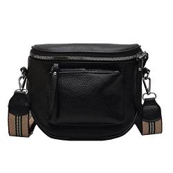 LYEAA Fashion Saddle Shoulder Crossbody Bag Frauen Weiches Leder Casual Brust Gürtel Packs Reißverschluss Handytasche Damen Handtasche Sling Purse, Schwarz von LYEAA