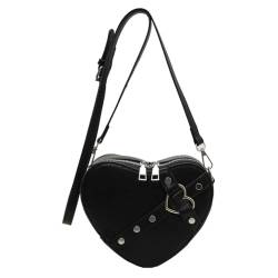 LYEAA Frauen Herz Form Sling Bag PU Leder Kleine Herz Niet Tasche Einfarbig Verstellbarer Gurt Weibliche Outdoor Tasche, Schwarz , 190.00x150.00x70.00mm/7.48x5.91x2.76inch von LYEAA