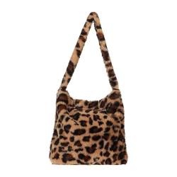 LYHYDMA plüsch handtasche 1PC Frauen Mädchen Flauschigen Schulter Tasche Top-griff Tasche Weibliche Herbst Winter Handtasche Plüsch Tote Einkaufstasche(1-leopard) von LYHYDMA