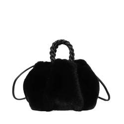 LYHYDMA plüsch handtasche Damentaschen Winterhandtasche Flauschige Tragetaschen Gewebter Tragegriff Kleine Mini-Umhängetaschen(Black) von LYHYDMA