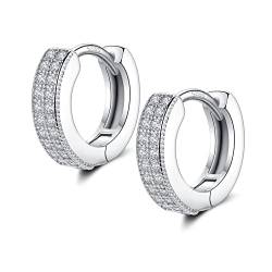 Kleine Silber Creolen Ohrringe für Damen Herren | 925 Sterling Silber Post Doppel-Reihe 5A Zirkonia Huggie Creolen Knorpel Helix Ohrringe, Piercings Schmuck (8mm) von LYTOPTOP