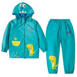 LZH Jungen Regenmantel Kinder Wasserdichte Mit Kapuze Mädchen, Jacke Hosen Anzug Lightweight 2 Stück Sets, Unisex Größe 90/9-12 Monate, Blau von LZH