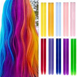 20 Stück Regenbogen Haarextensions Clip In für Mädchen 22 Zoll - bunte, gerade Haarverlängerungen als Party-Highlights - Haarzubehör für Kinder und Frauen. von LZKHEH