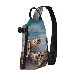 Crossbody-Rucksack, zwei Schildkröten und Muscheln, Schultertasche für Damen und Herren, modische Hüfttasche, verstellbare Bauchtasche, Schwarz, Einheitsgröße, Schwarz , Einheitsgröße von LZQPOEAS