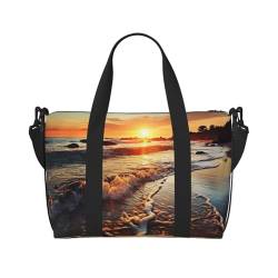 Reisetasche für Damen und Herren, Wochenendtasche, Sport, Turnbeutel, Sonnenuntergang am Strand, Ufer, Reisetasche, Handgepäcktasche mit Schultergurt, schwarz, Einheitsgröße, Schwarz , Einheitsgröße von LZQPOEAS