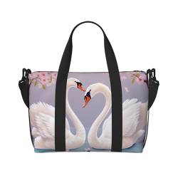 Reisetasche für Damen und Herren, Wochenendtasche, Sporttasche, weiße Schwäne mit Blumenbaum, Reisetasche, Handgepäcktasche mit Schultergurt, schwarz, Einheitsgröße, Schwarz , Einheitsgröße von LZQPOEAS