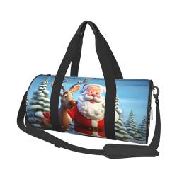 Santa Claus Rentier Reisetasche für Damen Herren Turnbeutel Große Duffle Bag Weekender Übernachtungstasche mit Schultergurt, Schwarz, Einheitsgröße, Schwarz , Einheitsgröße von LZQPOEAS