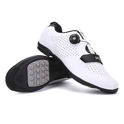 LZQpearl Fahrradschuhe Herren, Rennrad Und Mountainbike Schuhe Mit Gummisohle, Atmungsaktive, rutschfeste No-Lock Fahrradschuhe Mit Schnell Rotierendem Schnürsenkelsystem (White,42) von LZQpearl