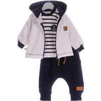 La Bortini Freizeitanzug Langarmshirt Hose Kapuzenjacke Shirt Baby und Kinder Anzug in Blau, gestreift, mit Anker, 56 62 68 74 80 86 92 98 104 von La Bortini