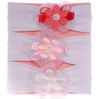 La Bortini Stirnband Baby Stirnbänder 3er Pack in Weiß mit Blumen 34 bis 45cm Kopfumfang elastisch, weich, weiß. 34 36 38 39 40 42 43 44 45 von La Bortini