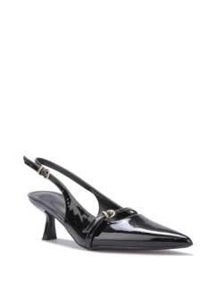 La Modeuse - Slingback-Pumps mit dünnem Riemen mit goldfarbener Schnalle, Schwarz , 37 EU von La Modeuse