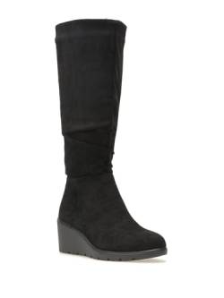 La Modeuse - Stiefel mit Plissee und Keilabsatz aus Wildleder, Schwarz , 41 EU von La Modeuse