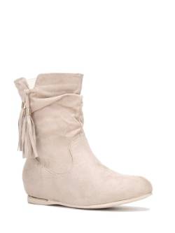 La Modeuse Stiefeletten aus Veloursleder mit Keilabsatz und runder Spitze, beige, 40 EU von La Modeuse