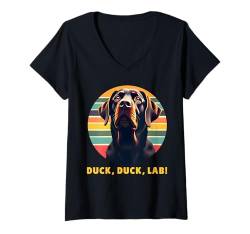 Damen Duck Duck Lab Labrador Retriever Hund Entenjagd Enten Jäger T-Shirt mit V-Ausschnitt von Labrador Retriever Design Herren Damen Hundefreund