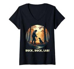 Damen Duck Duck Lab Labrador Retriever Hund Entenjagd Enten Jäger T-Shirt mit V-Ausschnitt von Labrador Retriever Design Herren Damen Hundefreund