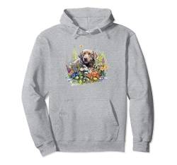 Brauner Labrador Retriever mit Wildblumen-Motiv Pullover Hoodie von Labrador Retriever Dogs Apparel